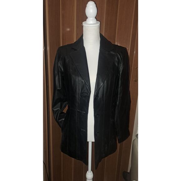 Gorgeous Worthington Black Leather Ladies 3 button Lined Jacket Sz Small - Picture 1 of 8